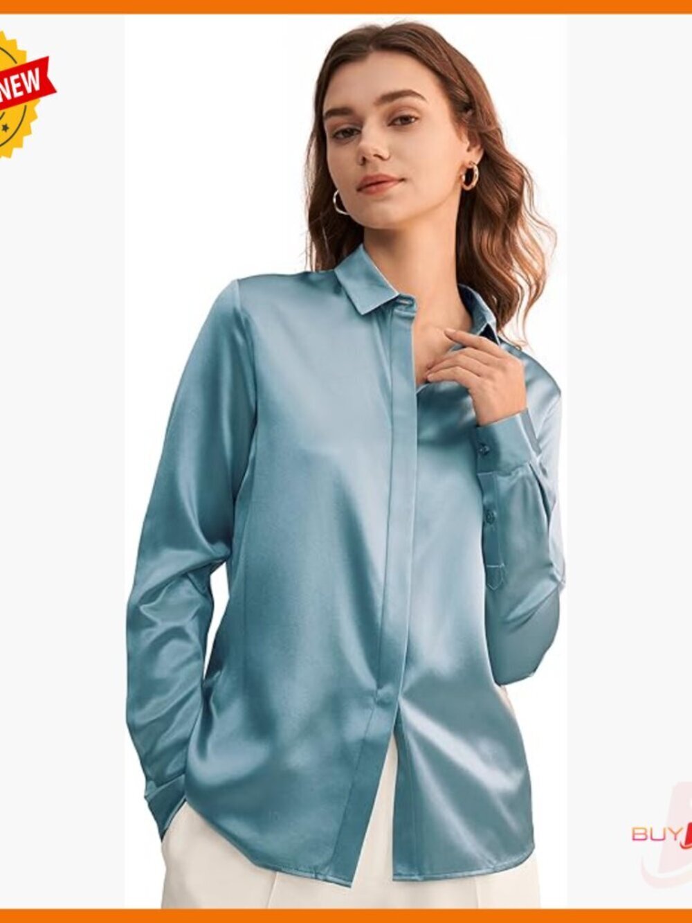 100% Pure Silk Button Down Blouse Long Sleeve Work Office Formal
